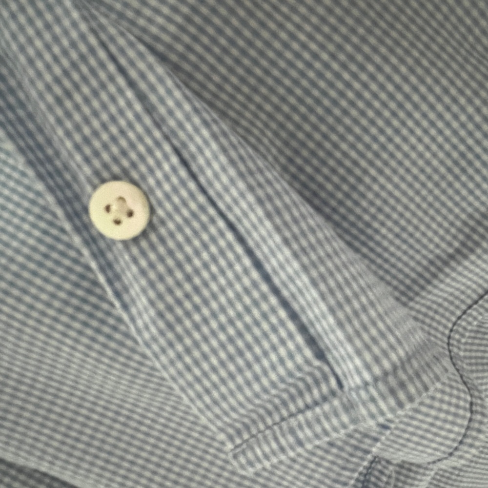 GIEVES & HAWKES Short Sleeve Light blue Shirt gingham embroidery Logo size 43/17 - Picture 11 of 12